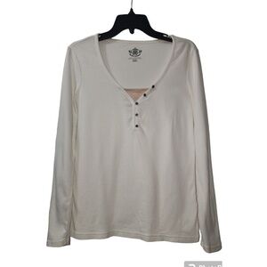 Route 66 Long Sleeve Henley Shirt Casual Top Basic Tee White M